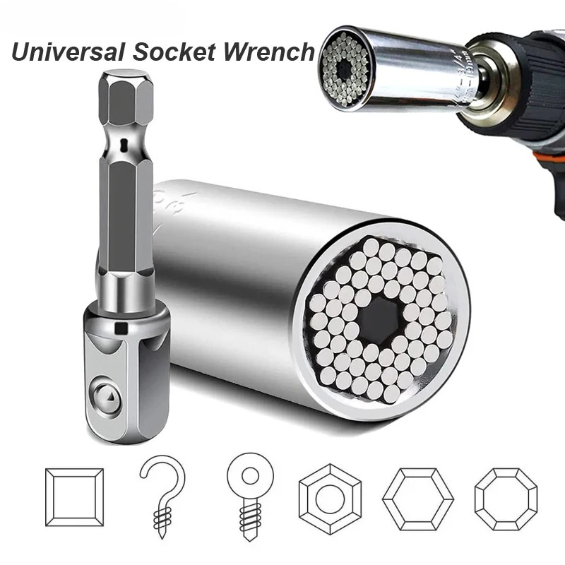 Power Key Tools - Universeller Steckschlüsselkopf-Satz, 7-19mm Bohrmaschinenadapter, Schraubenschlüssel, Multifunktions-Handwerkzeug